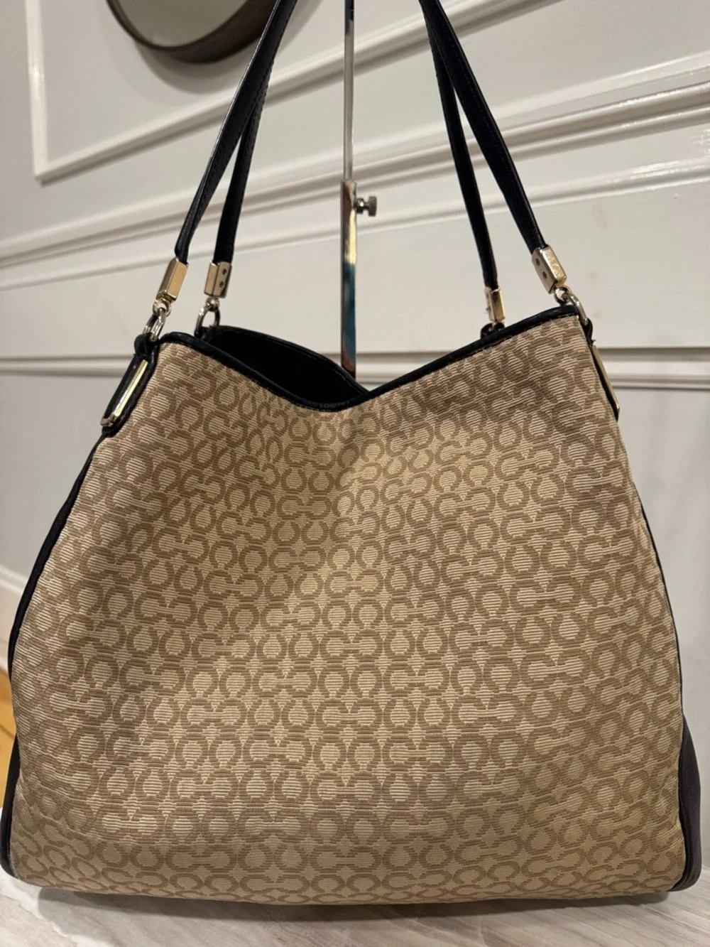 Coach Madison Signature Canvas Leather Black Tan Shoulder Bag - Picture 8 of 17